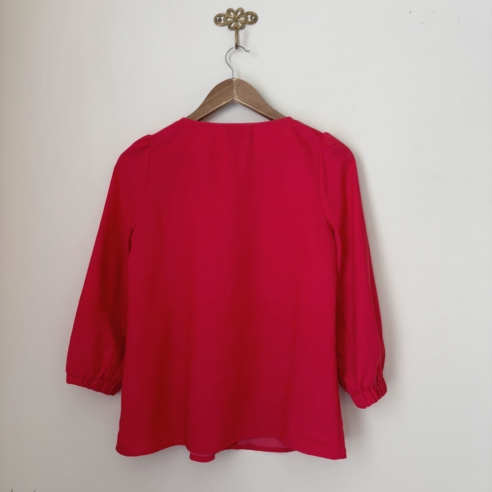Tuckernuck Poppy Red Hollis V Neck Blouse XS Preppy Classic - Picture 5 of 8